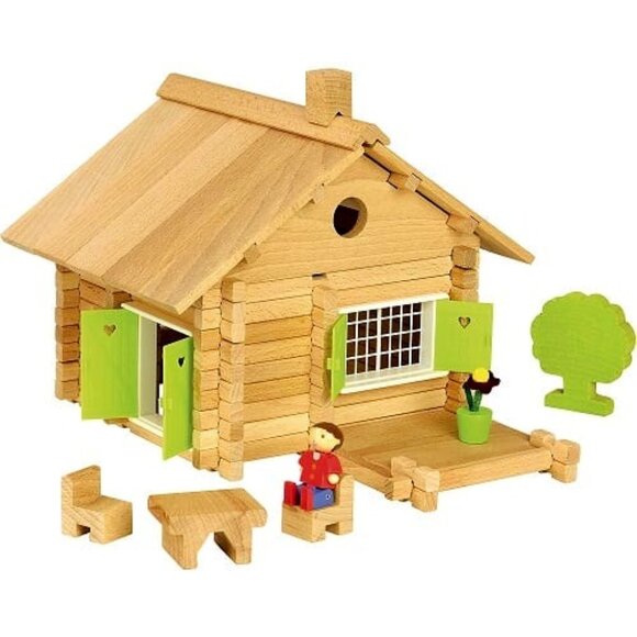 NWT Jeujura Wooden Building Set Log House 135 Pieces - Picture 1 of 2